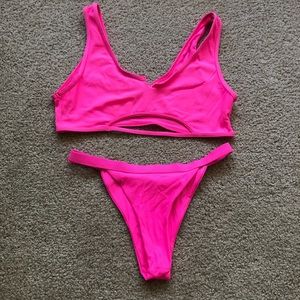 hot pink underboob swimsuit set